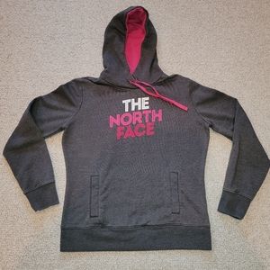 The North Face Womens Heathered Grey/Pink Graphic Hooded Sweatshirt Size Medium.